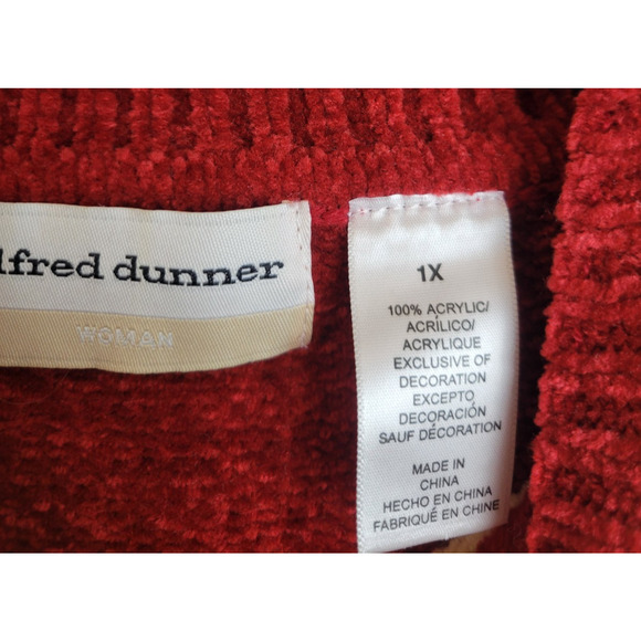 Vtg Alfred Dunner Sweater Burgundy Orange Chenille Mock Neck Women's Size 1X - Picture 2 of 8